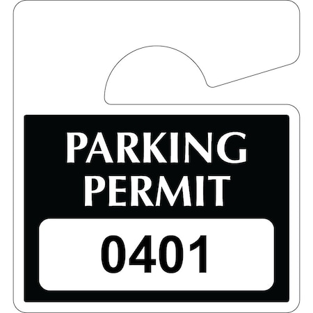 Lustre-Cal Heavy Duty Hanging Parking Permit Black 3in x 2.75in  55mil Plastic Serialized 401-450, 50PK 253812551K0401